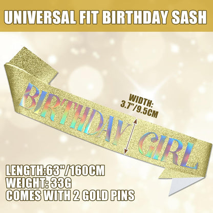 RUDONG M Birthday Girl Sash Glitter - Silver Birthday Sash for Women & Girls | Sweet 16/18th/21st/30th/40th/50th/60th/70th, All-Age Celebration Party Decor