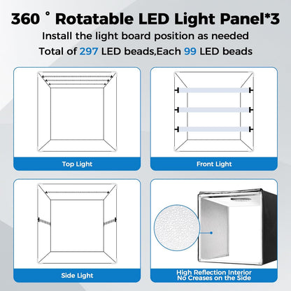 Photo Light Box, 12/16/20/24/32 Inch Photography Light Box with CRI>95 120 Light Beads. Dimmable Shooting Tent Kit with White and Warm Light. 6 Color Backdrops Photo Booth for Studio Products Display