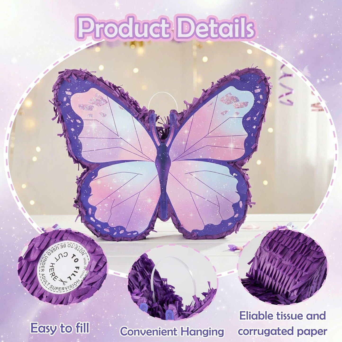 VinTS Butterfly Piñata,Kids Piñata with Blindfold and Stick for Girls Kids Butterfly Themed Party Games Birthday Party Girls Themed Party Decorations