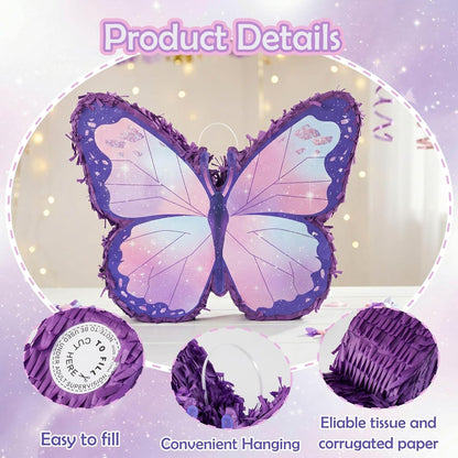 VinTS Butterfly Piñata,Kids Piñata with Blindfold and Stick for Girls Kids Butterfly Themed Party Games Birthday Party Girls Themed Party Decorations
