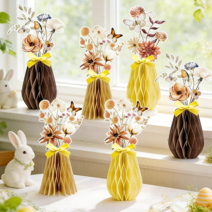 SUNBEAUTY 9PCS Spring Wildflower Party Decorations Wild Flowers Honeycomb Centerpieces for Tables Wildflower Birthday Spring Flower Theme Party Decorations for Garden Baby Shower, Easter, Mothers Day