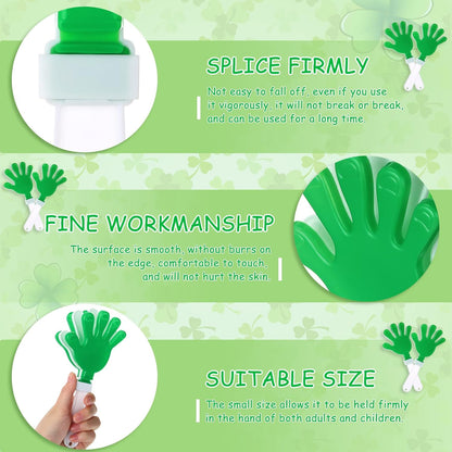 50 Pcs 7.5 Inch Green/White Hand Clapper Plastic Noise Makers for Sporting Events St. Patrick's Party Hand Clappers Noisemakers for St. Patrick's Day Party Favors Birthday Sports Game Celebration