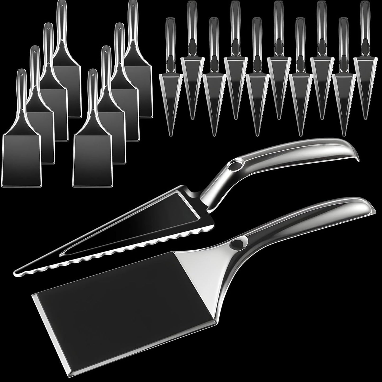 Patelai 20 Pcs Cake Server Set Disposable Plastic Serving Spatula Cutter Square and Triangle Servers Spatula Knives Pie Pizza Pastry Slicer Serving Utensils Clear for Kitchen Wedding