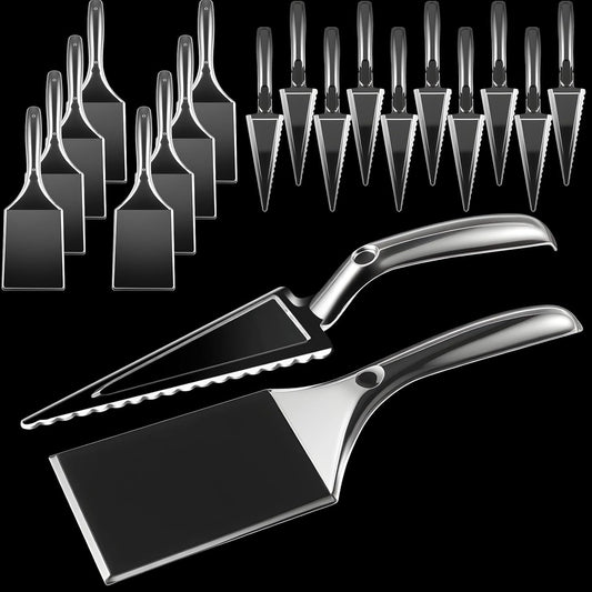 Patelai 20 Pcs Cake Server Set Disposable Plastic Serving Spatula Cutter Square and Triangle Servers Spatula Knives Pie Pizza Pastry Slicer Serving Utensils Clear for Kitchen Wedding