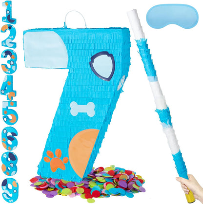 PCFING 20 Inch Dog Paw Number 1 Piñata with 30 Inch Piñata Stick Blindfold Confetti for Boy Girl Adults Birthday Party Decorations, Anniversary Celebration, Fiesta
