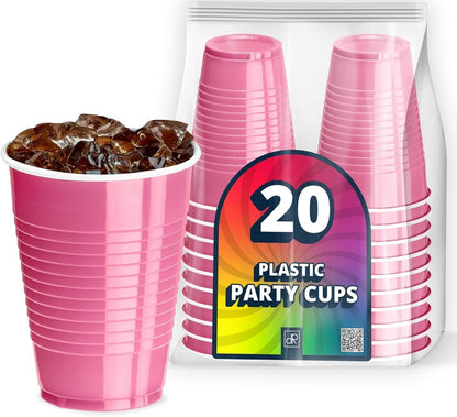 DecorRack 20 Party Cups 12 oz Disposable Plastic Cups for Birthday Party Bachelorette Camping Indoor Outdoor Events Beverage Drinking Cups (Black, 20)