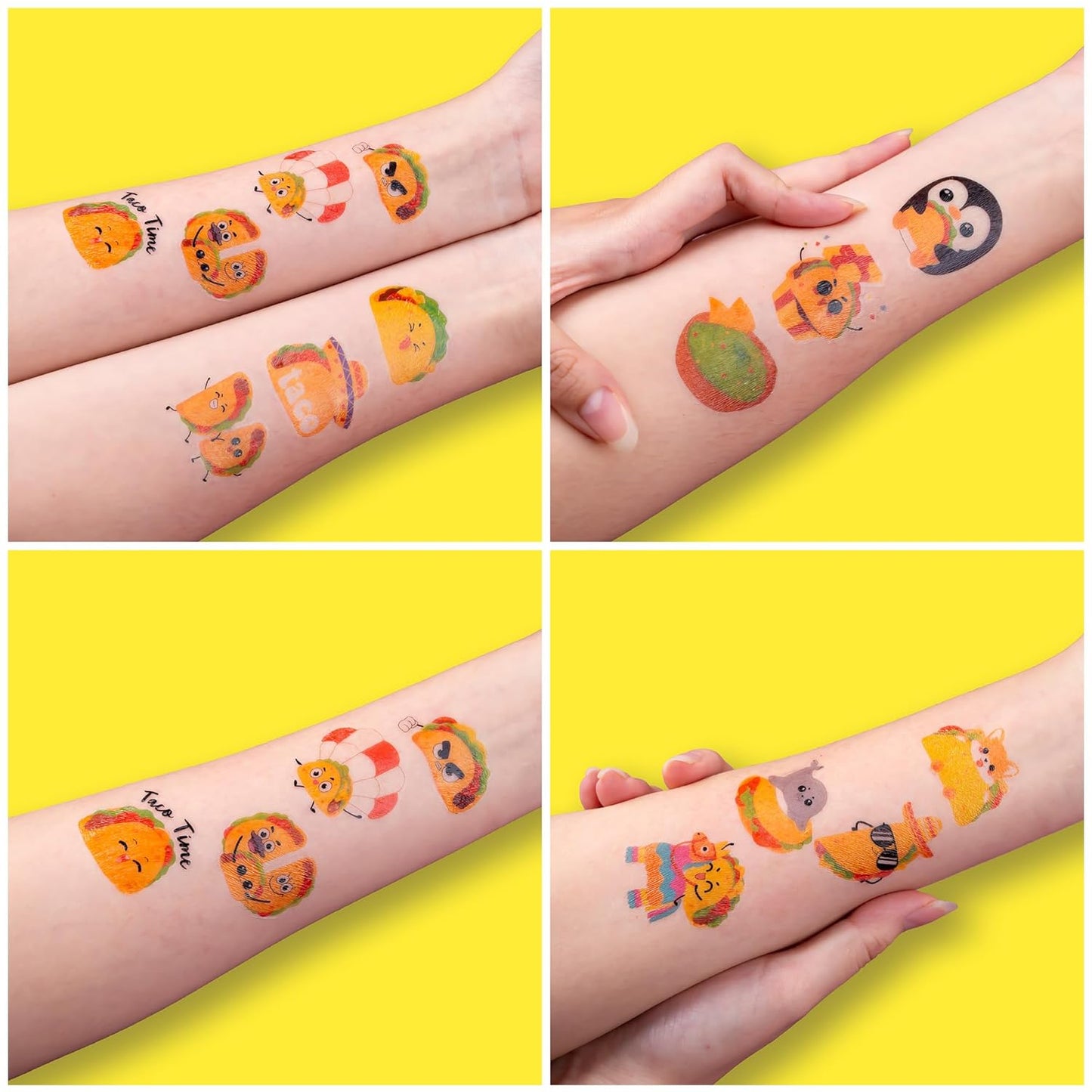 96 PCS Taco Mexican Fiesta Pre-Cut Temporary Tattoos for Kids | Cute Cinco de Mayo Themed Birthday Party Favors, Supplies, Decorations, Fake Tattoo Stickers, School Rewards Prizes & Gifts Boys Girls