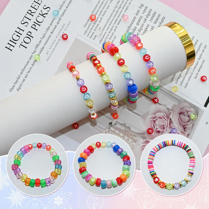 Amaney 1400pcs Glow Letter Beads, Heart Beads Whit Elastic Beading Cord,4x7mm Round Acrylic Alphabet Beads for Friend Bracelet Jewelry Making