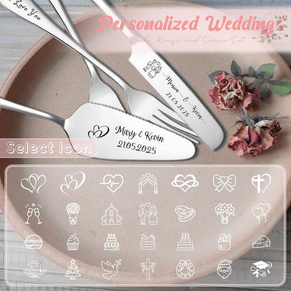 Personalized Cake Cutter Custom Wedding Cake Knife and Server Set Stainless Steel Cake Cutting Set Customize Gifts for Wedding Birthday (Black)