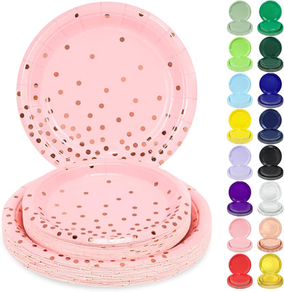 LANLISA 50 Pcs Pink Paper Plates Disposable, 25-9" & 25-7" Disposable Birthday Cake Dessert Plates For Valentines Day, Baby Shower, Easter Party, Mothers Day Party Supplies