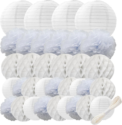 WOLHOWLTD Mermaid Theme Paper Decoration Set - 33 Pcs Paper Lanterns, Pompoms, Honeycomb Decorations for Mermaid Theme, Baby Shower,Wedding Rainbow Birthday Party Home Decoration(Pink Blue Purple)