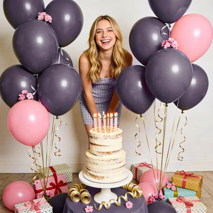 110pcs Black Balloon 12 inch, Black Latex Balloons for Birthday Party Baby Shower Wedding(with 2 Ribbons). - Colors A