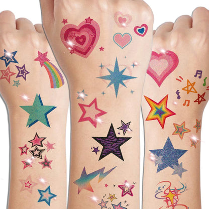 CHARLENT Glitter Stars Temporary Tattoos for Kids - 74 Individually Sheets | Waterproof & Easy Peel | Perfect for Kids Birthday Party Favors, School Rewards