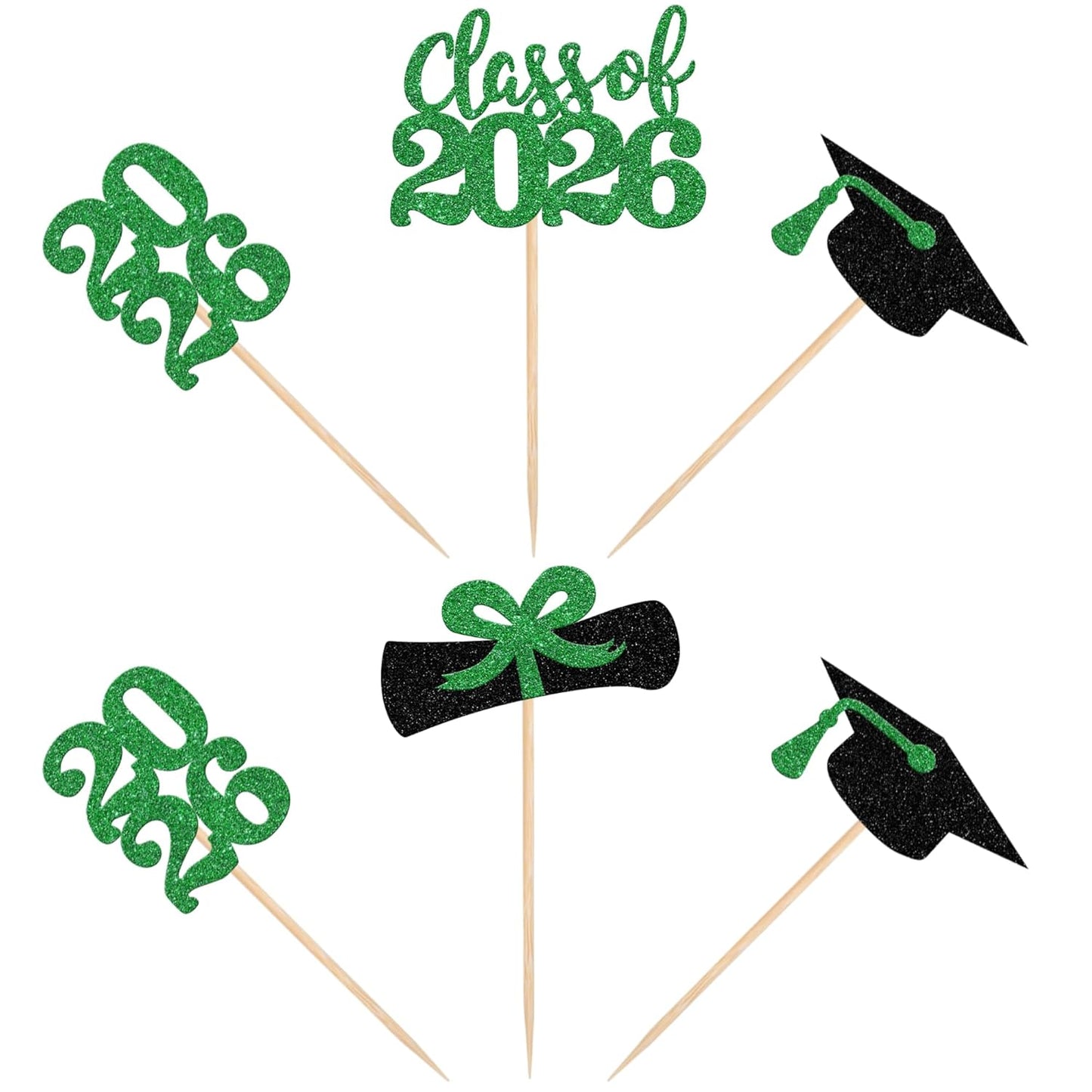 36 PCS 2026 Graduation Theme Cupcake Toppers Glitter Class of 2026 Grad Cap Diploma Cupcake Picks 2026 Graduation Theme Party Cake Decorations Supplies Deep Blue