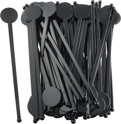 80PCS Plastic Stir Sticks Cocktail Coffee Milk Juice Drink Round Head Stirrers KTV Bar Mixing Rods Length 18cm/7 inches Suitable for Restaurant Bar Supplies Coffee Shop Black