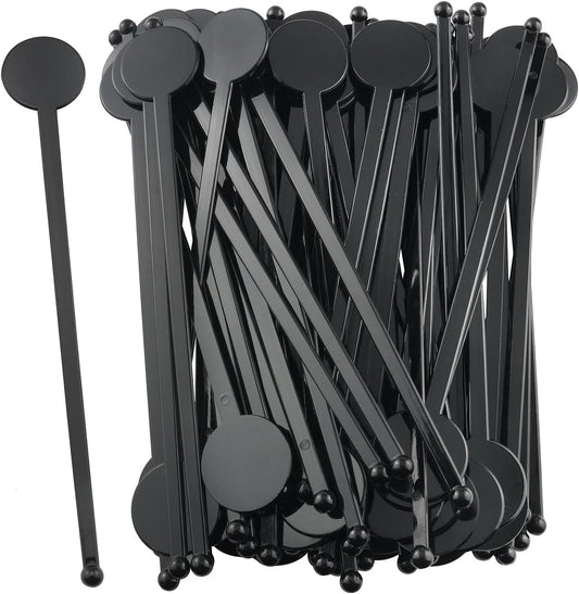 80PCS Plastic Stir Sticks Cocktail Coffee Milk Juice Drink Round Head Stirrers KTV Bar Mixing Rods Length 18cm/7 inches Suitable for Restaurant Bar Supplies Coffee Shop Black