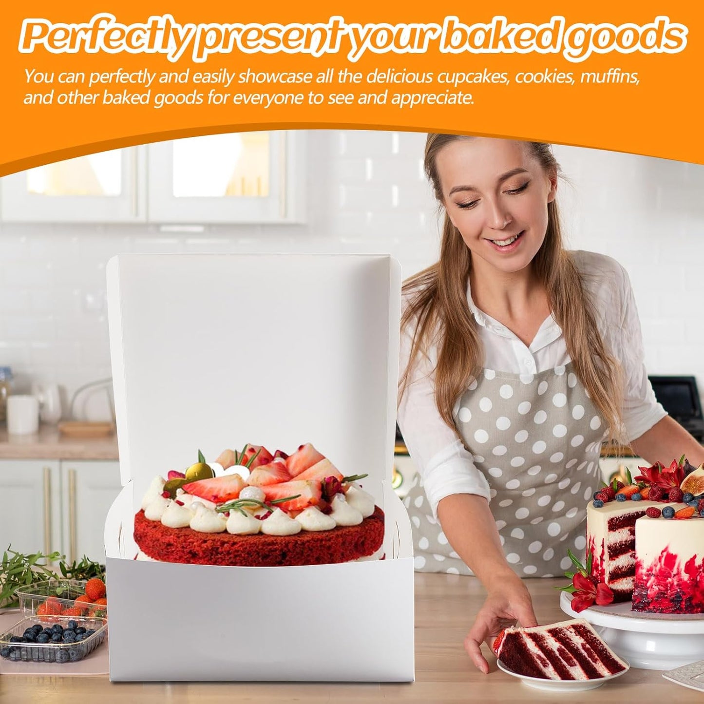Ireer 50 Pack 12 x 12 x 5 Inch White Cake Boxes Cardboard Bakery Boxes for Pie Pastry Cookie