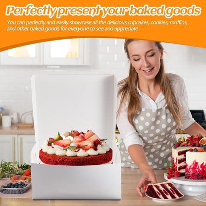Ireer 50 Pack 12 x 12 x 5 Inch White Cake Boxes Cardboard Bakery Boxes for Pie Pastry Cookie