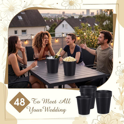 Layhit 48 Pcs Plastic Ice Buckets for Parties 3 Liters Wine Bucket Portable Ice Holder Disposable Wine Cooler for Party Wedding Party Beverages Champagne Soda and Beer(Black)