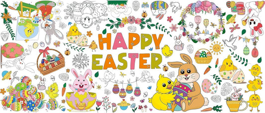 Easter Coloring Tablecloth for Kids, Giant 72 x 30 Inch Coloring Poster, Easter Party Decorations Table Cloth for Crafts Activities, Classroom & Home & Office (Multicolor-Easter)
