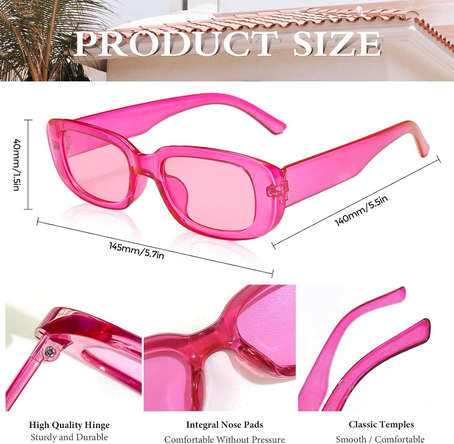 SUNOVELTIES 10 Pack Rectangle Sunglasses for Women Retro Narrow Square Glasses 90s Aesthetic Vintage Eyewear Uniex Adult