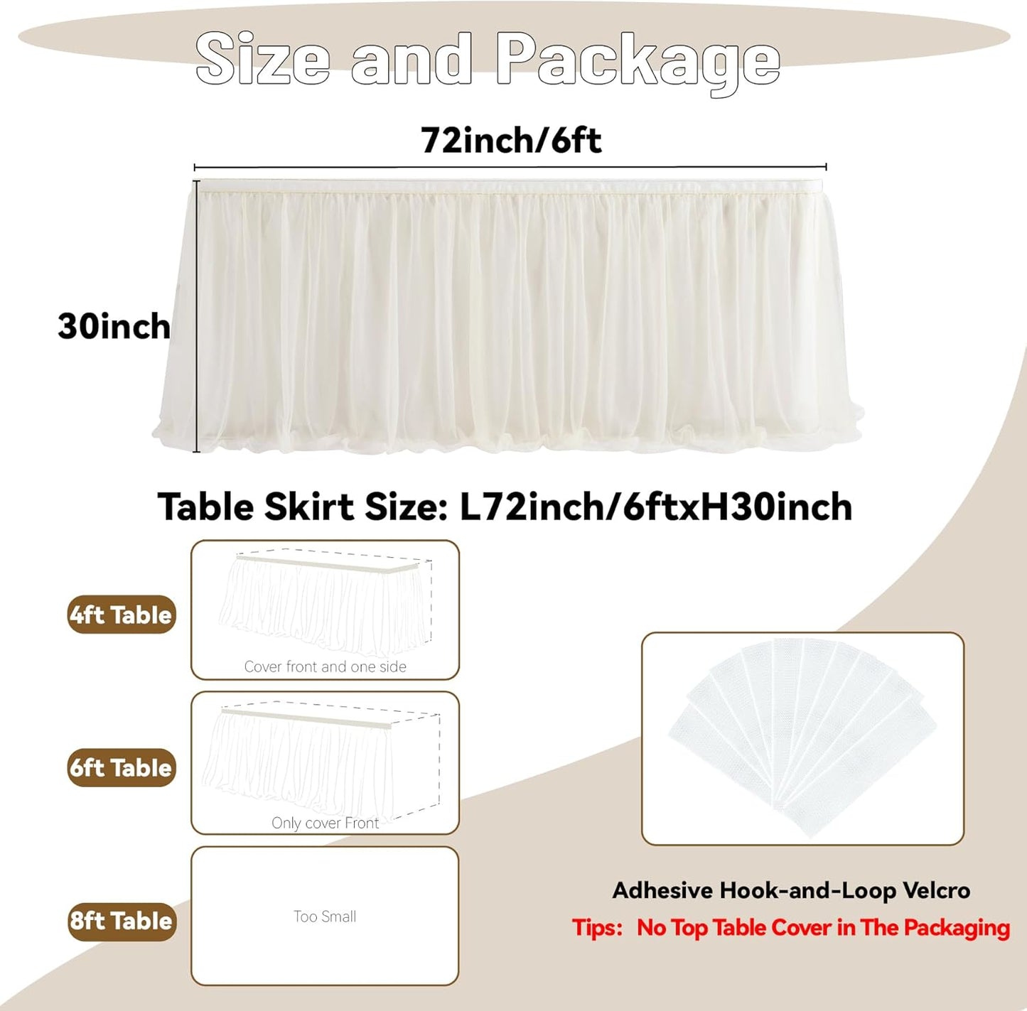 72inch Champagne Gold Tulle Table Skirts for Rectangle Round Tables, Gold Grim Ruffle Tulle Tutu Cloth Table Skirt 6ft for Wedding Birthday Party Cake Dessert Decor(No Top Cover)