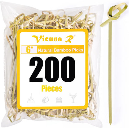 200PCS Cocktail Picks Bamboo Skewers for Appetizers, Fancy Toothpicks for Appetizers, 4.7 Inch Long Decorative Knot Bamboo Cocktail Sticks for Party Drinks Food Fruit Charcuterie Boards Accessories