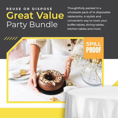 14 Pack Black 54 x 108 in. Rectangle Disposable Plastic Tablecloths - Smooth Decorative Covers for Parties, Weddings