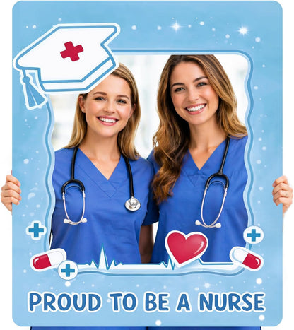 Nurse Photo Booth Props Graduation Decorations, Proud to Be A Nurse Large Selfie Photo Frame Cutout Nurses Week Lawn Decor Grad Party Supplies Blue