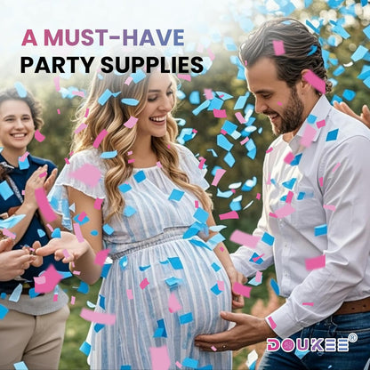 Gender Reveal Pink Confetti Cannon, DOUKEE Baby Shower Pink only Biodegradable Confetti Poppers for Girl Baby Reveal Party - 2 Set