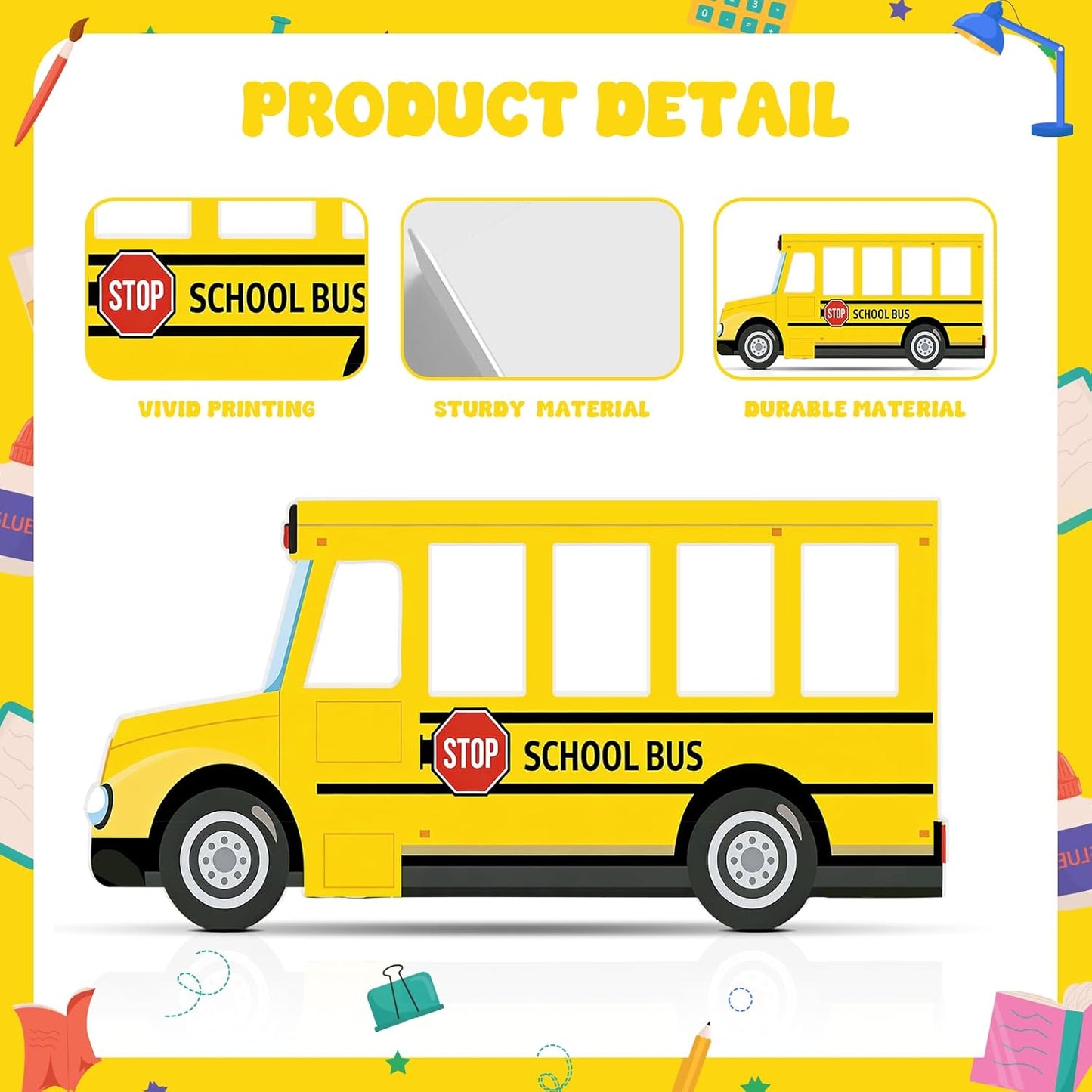 6.6 Feet School Bus Photo Prop Cardboard Cutout Selfie Frame Life Size Graduation Party Decor End of Year Photo Booth Stand Up Welcome Back Party Backdrop for Students Teacher Classroom Decoration