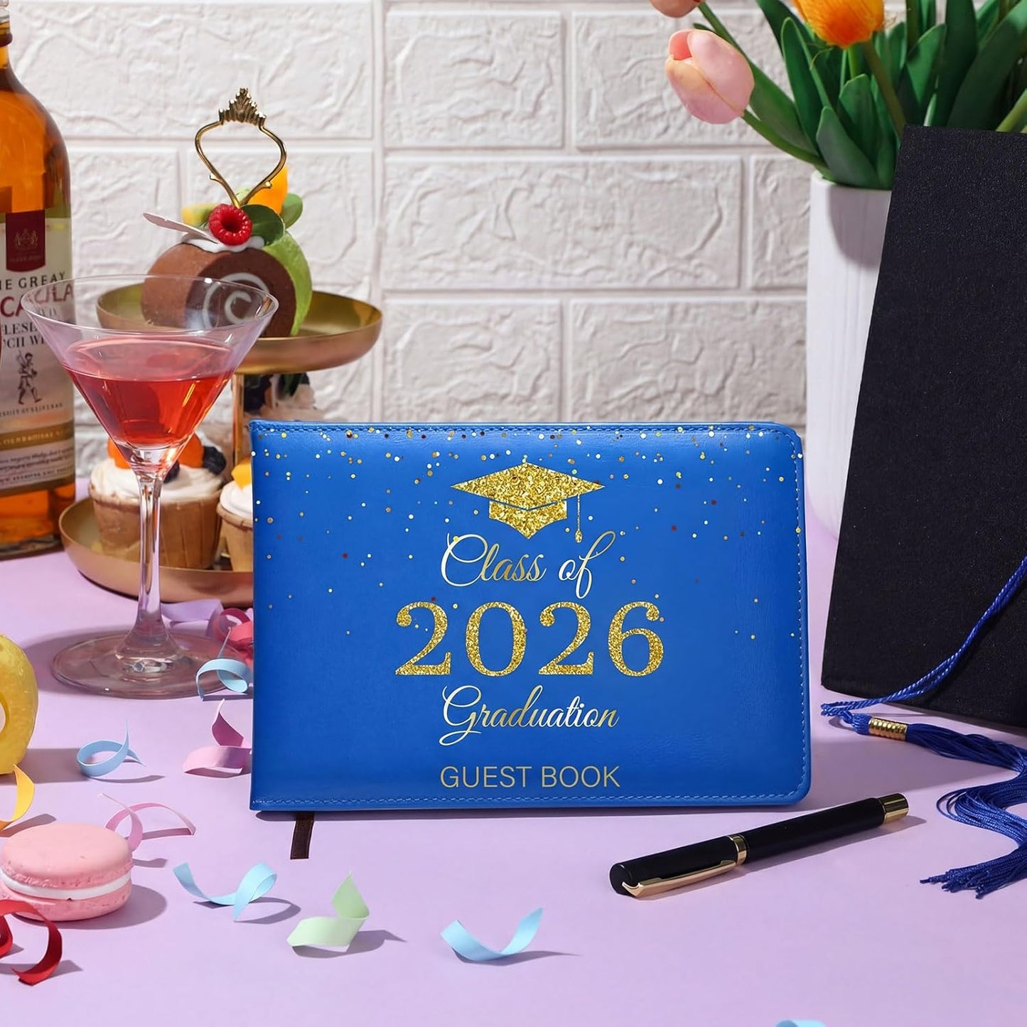 Frienda 2026 Graduation Guest Book Leather Guest Sign in Book with Pen Graduation Party Favors Congratulation Graduates Signature Books(Class of 2026,Black, Gold)