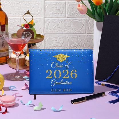 Frienda 2026 Graduation Guest Book Leather Guest Sign in Book with Pen Graduation Party Favors Congratulation Graduates Signature Books(Class of 2026,Black, Gold)