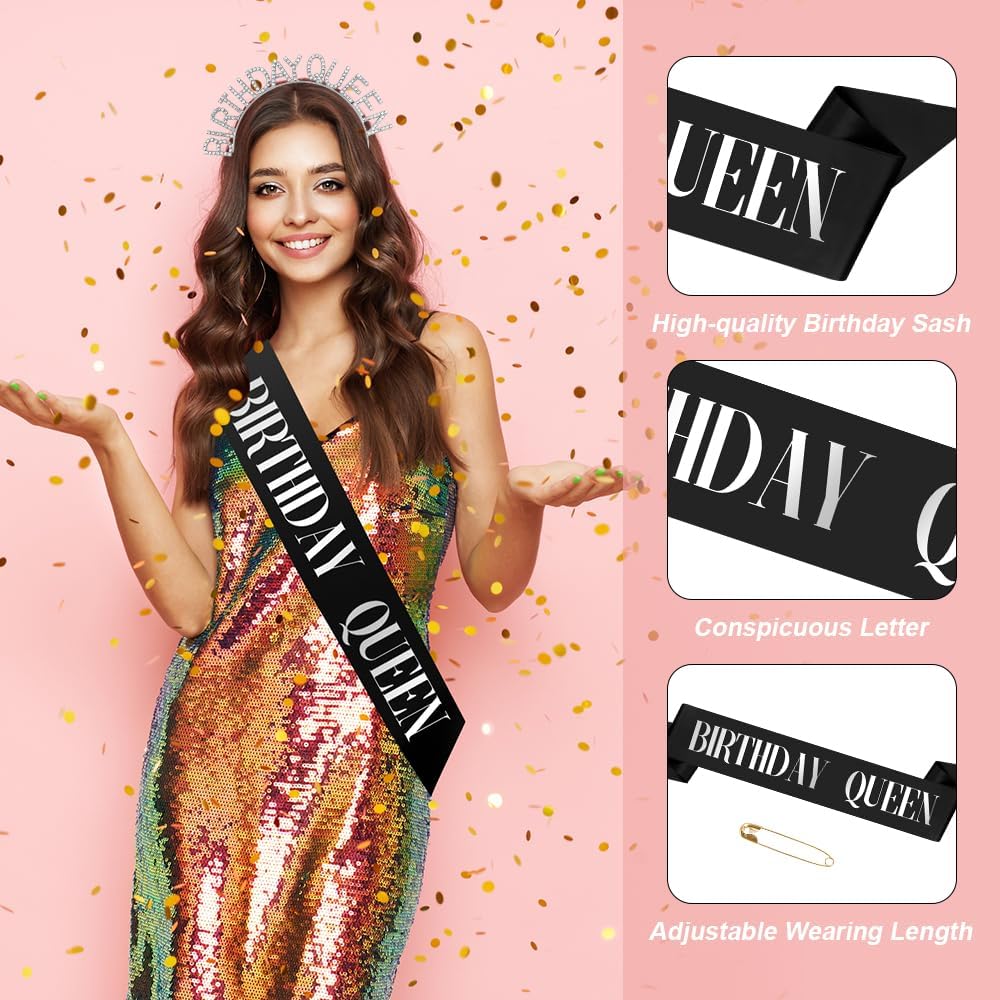 Birthday Sash & Crown for Women - Tiara Headband, Girls' Decorations Accessories