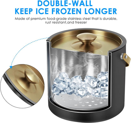3.2L Insulated Ice Buckets for Parties, Elegant Double Wall Stainless Steel Champagne Buckets with Lid & Scoop,Ideal for Cocktail Bar, Chilling Wine, Champagne