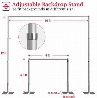 EMART 10x10ft Heavy Duty Backdrop Stand Kit, Adjustable Pipe and Drape Photo Booth Frame for Wedding, Party, Christmas, Birthday Decorations