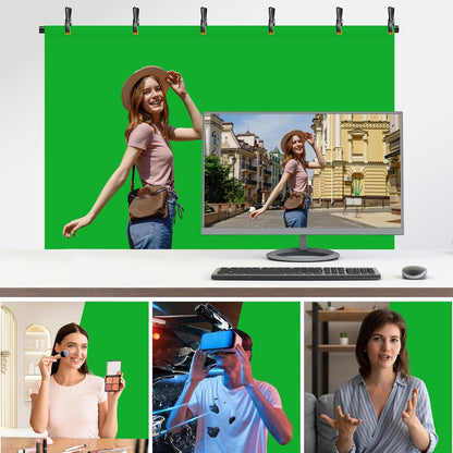 EMART Green Screen Backdrop Kit with Reverse Folding Base, 5x6.5ft Photo Greenscreen Background with Portable T-Shape Stand and 6 Clamps for Photography, Photoshoot, Studio Video Recording, Streaming
