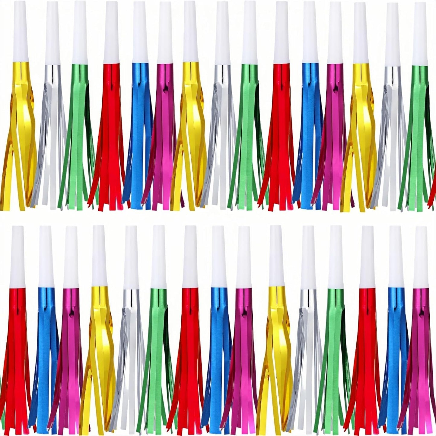 30 Pcs Gold Noise Makers, Metallic Fringed Noise Makers for New Year Party Favor Supplies, Multicolour