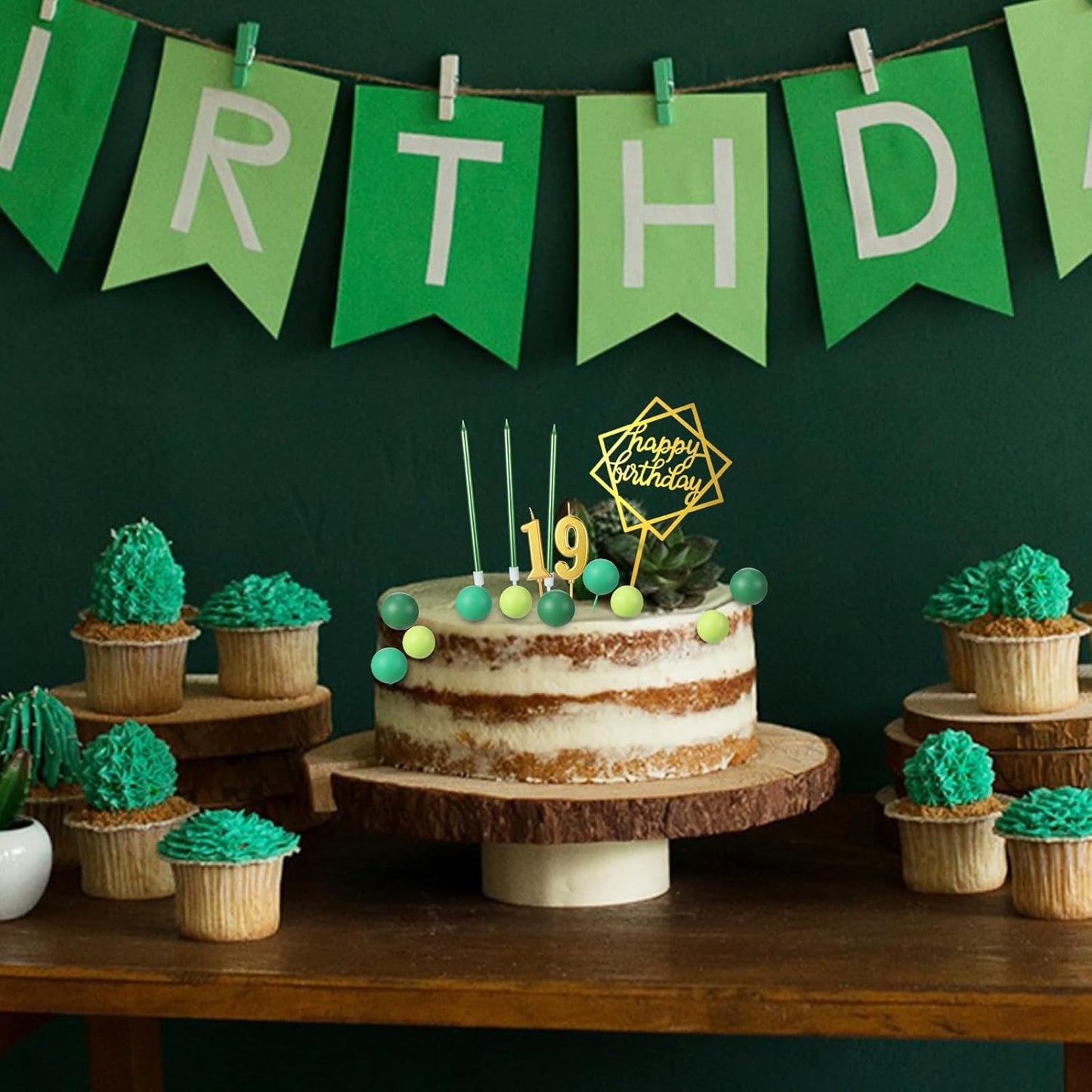 Yerliker 34 Pcs Happy Birthday Cake Toppers Decorations Birthday Candles DIY Cake Decor for Men Women Wedding Anniversary(Gold)