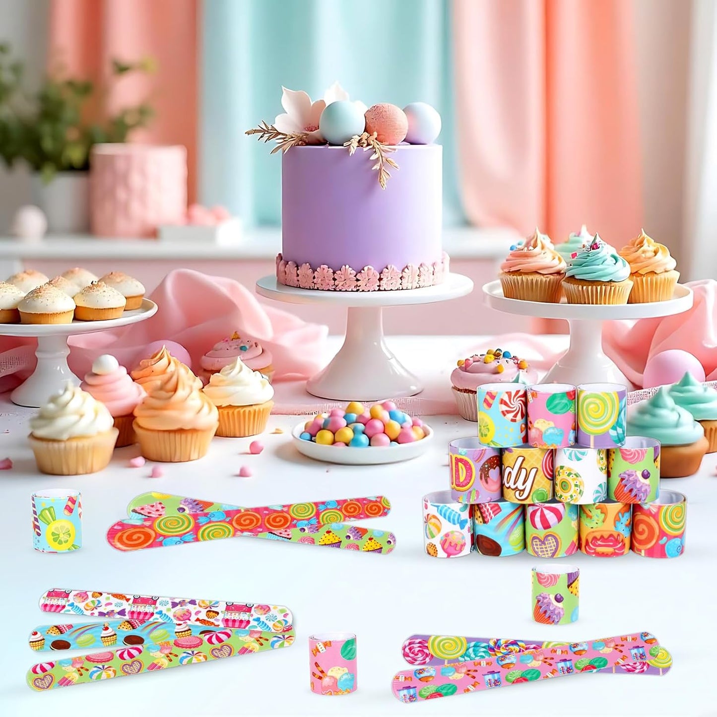 Serencatcher 48pcs Slap Bracelets Party Favors for Birthday Baby Shower Party Supplies Gifts