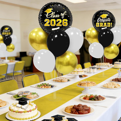 Graduation Decorations - 4 Set Balloon Stands, Class of 2026 Congrats Grad Table Centerpieces for Graduation Party Supplies(Gold& Black)