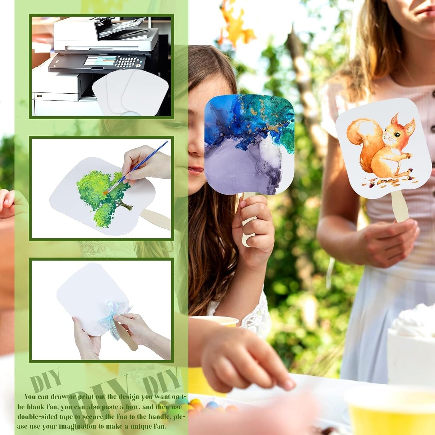 94 Pcs Church Fans Handheld Set, 60 Cardstock Paper Fans with 30 Wavy Wooden Sticks and 4 Rolls of Double-Sided Tape, Handheld Blank White Cardstock for DIY Crafting Painting Custom Fans