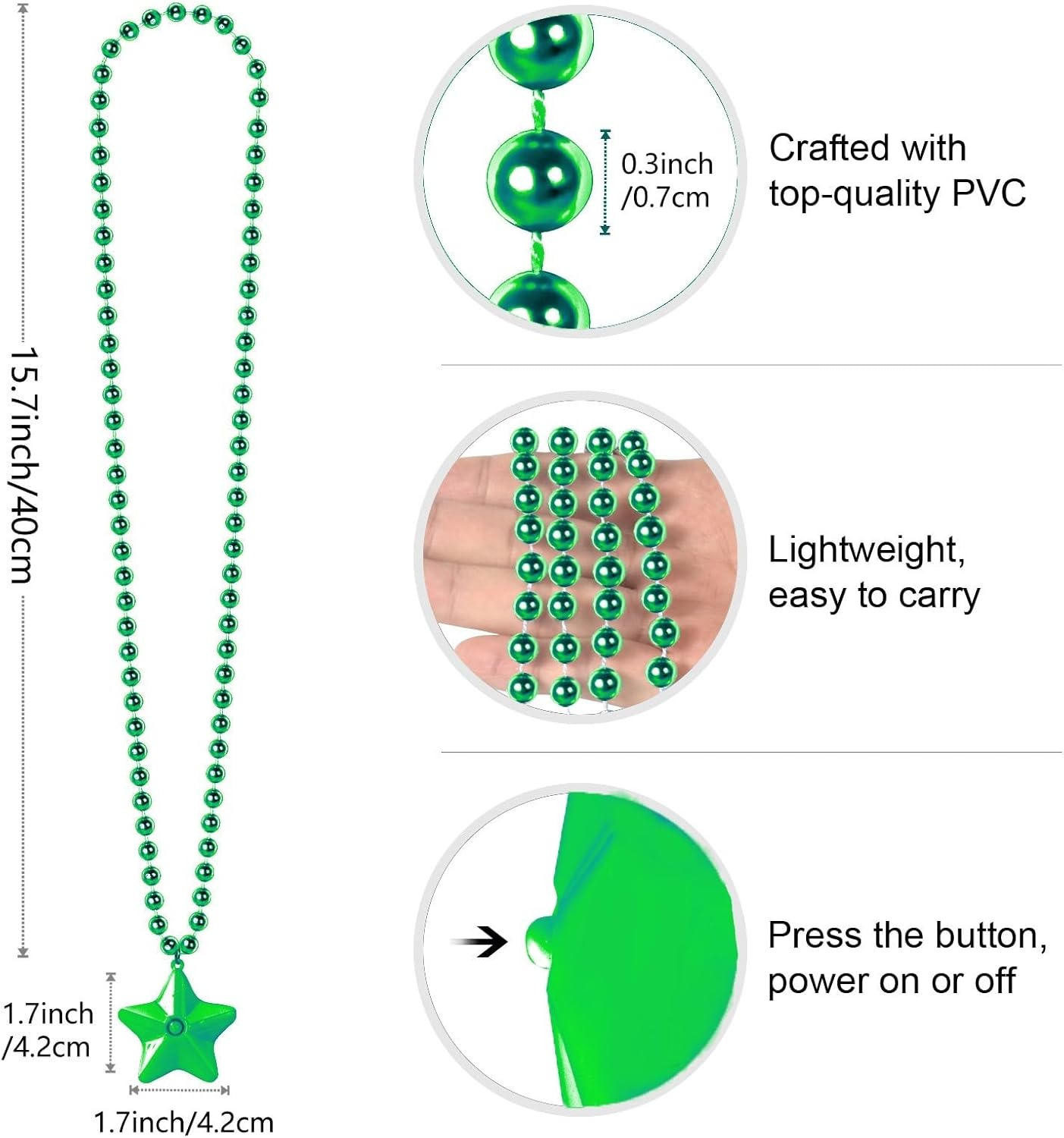 6 Pack Clear LED Glow Star Necklace Bulk Beaded Necklaces for Halloween Christmas Decorations Mardi Gras Party Favors