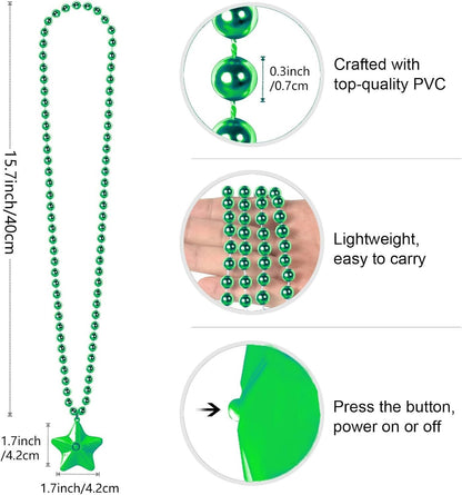 6 Pack Clear LED Glow Star Necklace Bulk Beaded Necklaces for Halloween Christmas Decorations Mardi Gras Party Favors