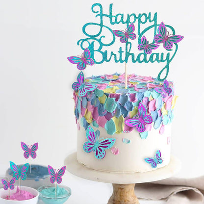 13-Pieces 3D Butterfly Cupcake Topper for Girls Women's Happy Birthday Cake Decorations Party Decorations(Pink)