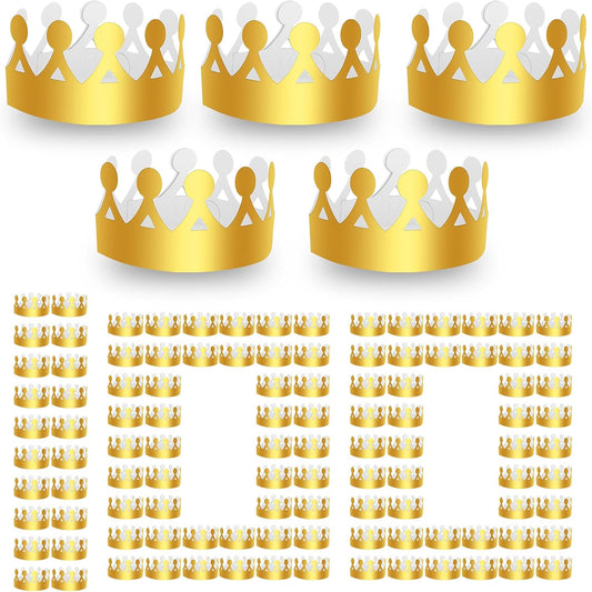 100 Pcs Gold Paper Crowns Birthday Party Bulk Adjustable Birthday Party Hats for Adults Classroom Students Hat Supplies Favors