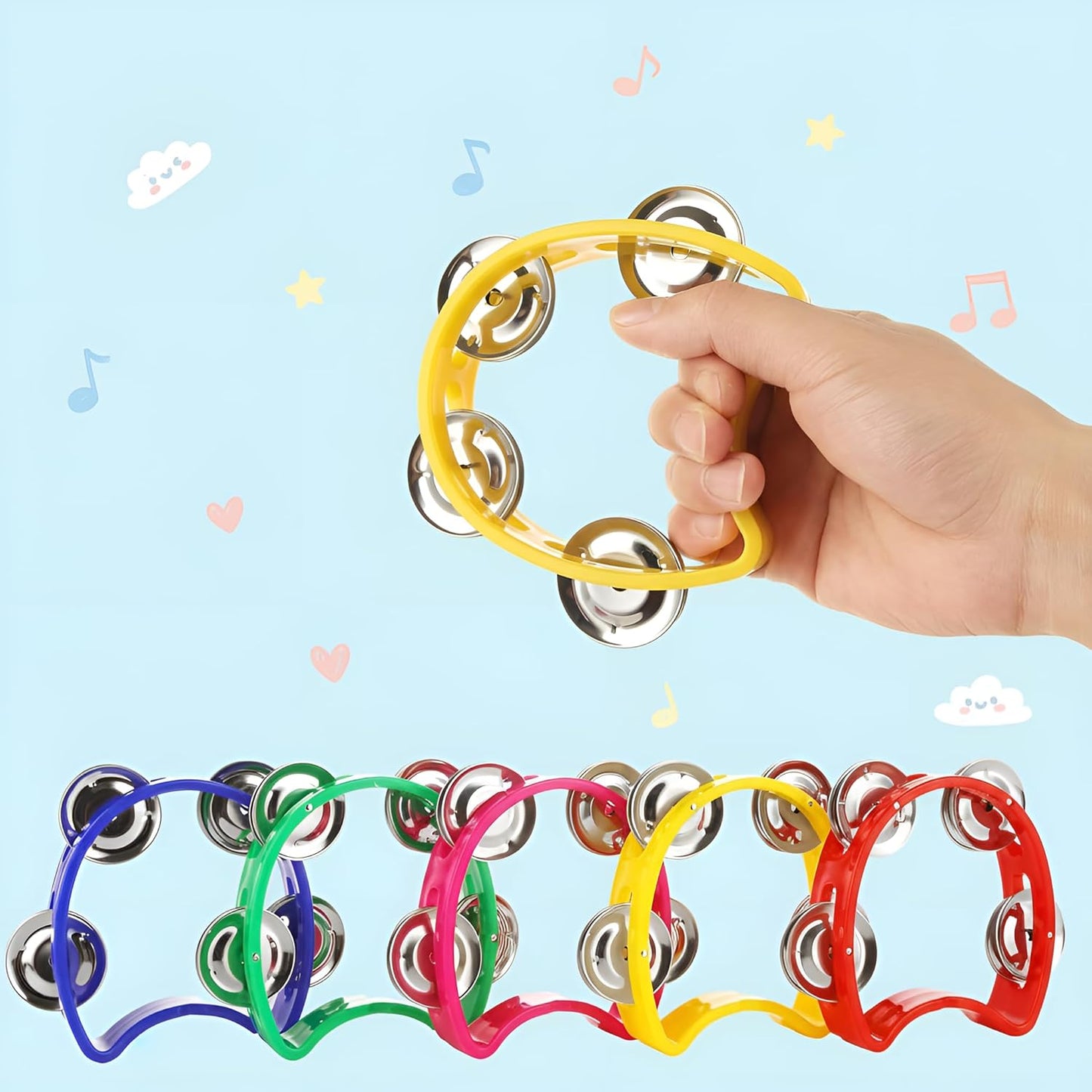 Libima 48 Pcs Shaker Musical Instruments Noise Makers Bulk Including 24 Percussion Tambourines Bell and 24 Mini Neon Maracas Shakers Handheld Tambourine Musical Rhythm Instruments Gift Party Favor