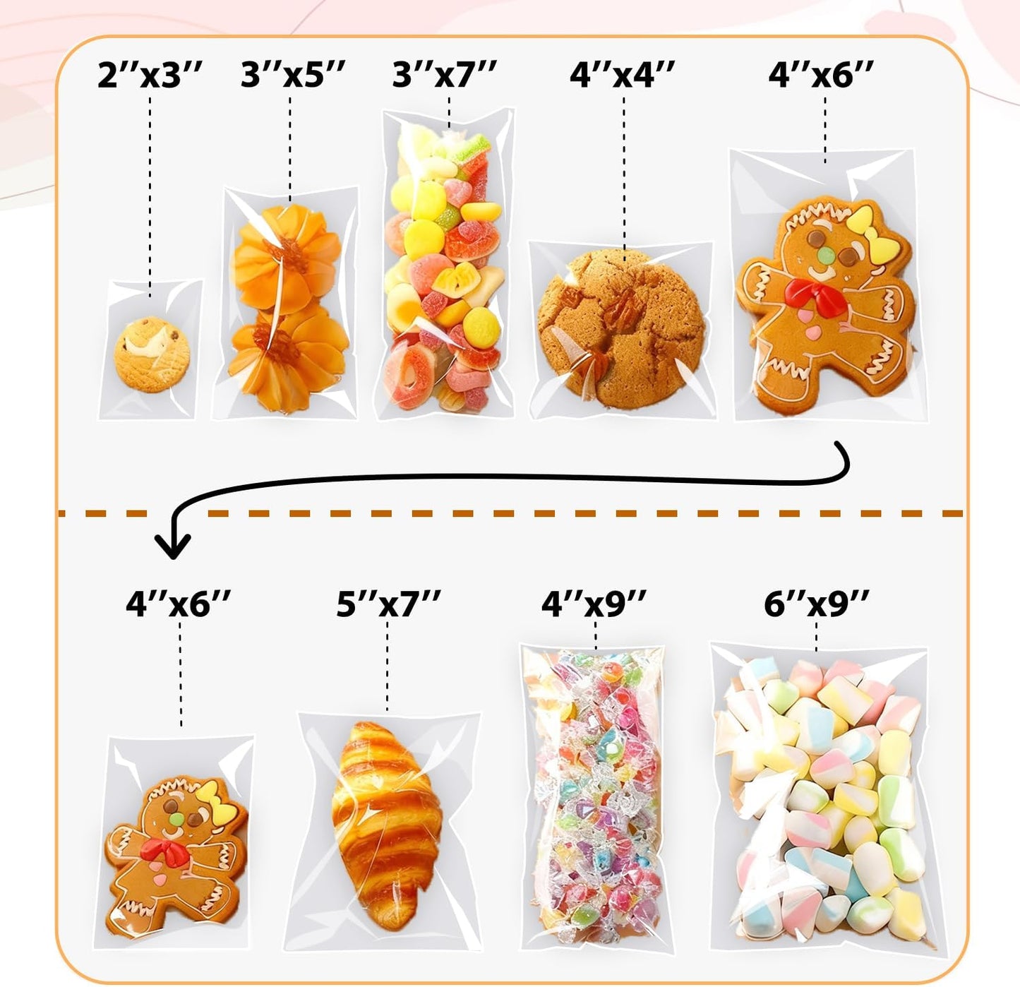 PigPotParty Cookie Bags 4''x 6", 100 Pcs Self Sealing Cellophane Treat Bags, Small Clear Plastic Goodie Bag for Gift, Snack, Party Favor, Candy