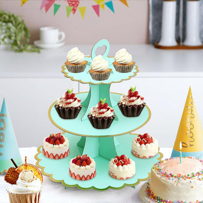 Soleebee 3-Tier Cupcake Stand, Cardboard Cupcake Tower, Cup Cake Stand Tower for Birthday Wedding Party Decoration, Cupcake Tier Stand Desserts Display 1 Set (Purple Gold)