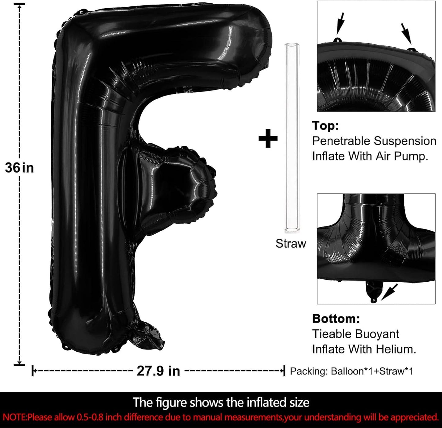 Lovoir 40 Inch Large Black Letter A Balloons Big Size Jumbo Mylar Foil Helium Balloon for Birthday Party Celebration Decorations Alphabet Black A